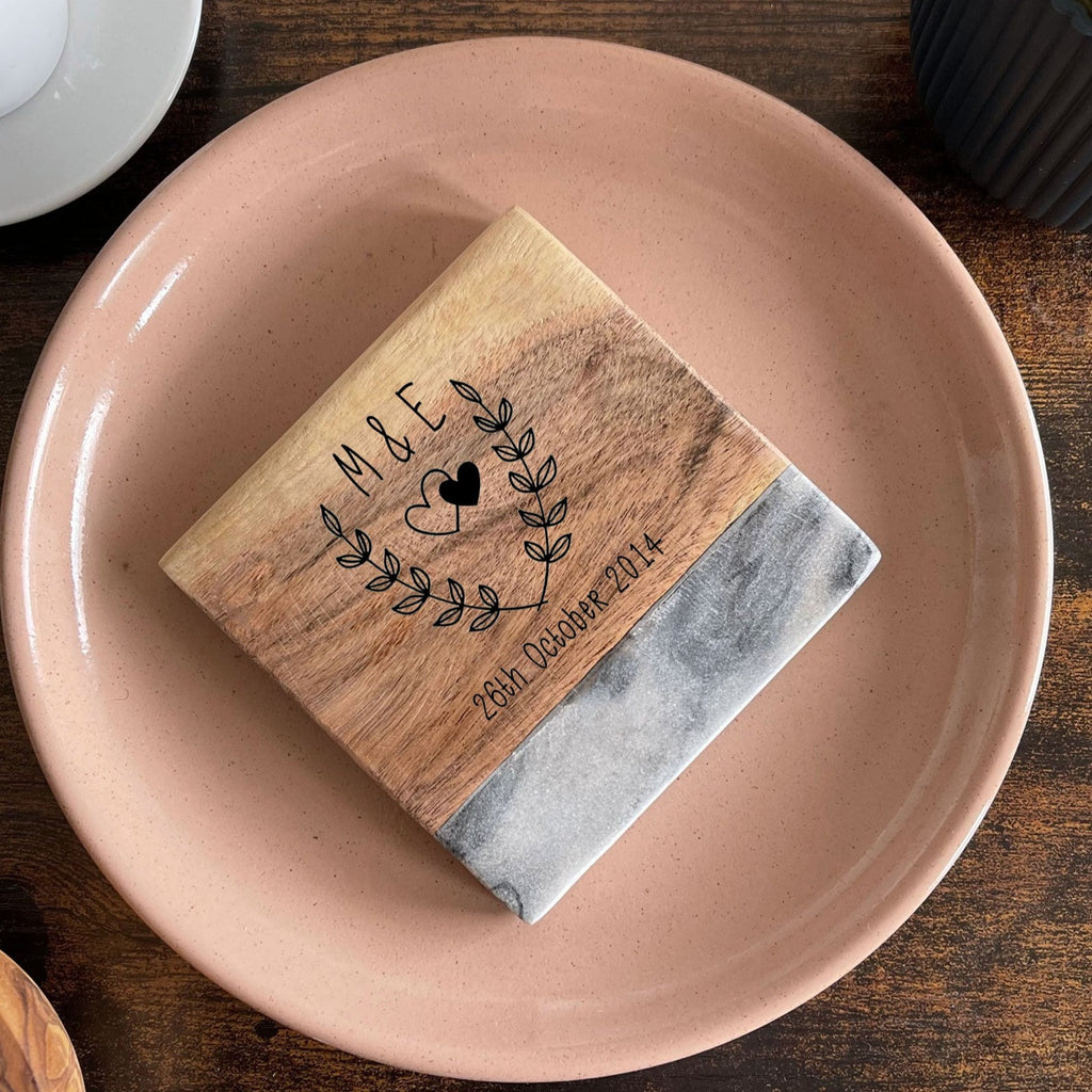 Personalised Marble & Wood Coaster
