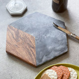 Hexagonal Marble & Wood Serving Platter - 25cm x 25cm