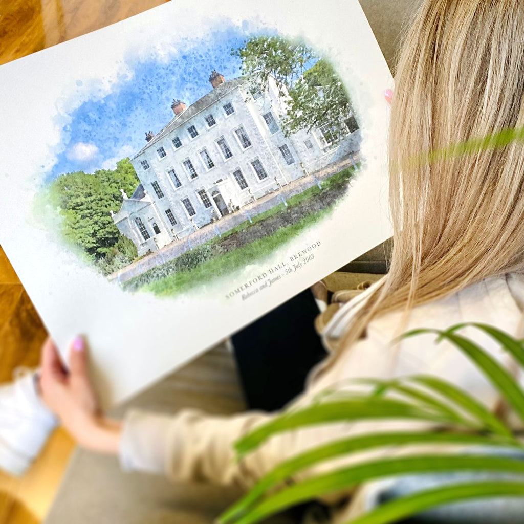 Personalised Watercolour Wedding Venue or Church Portrait Print