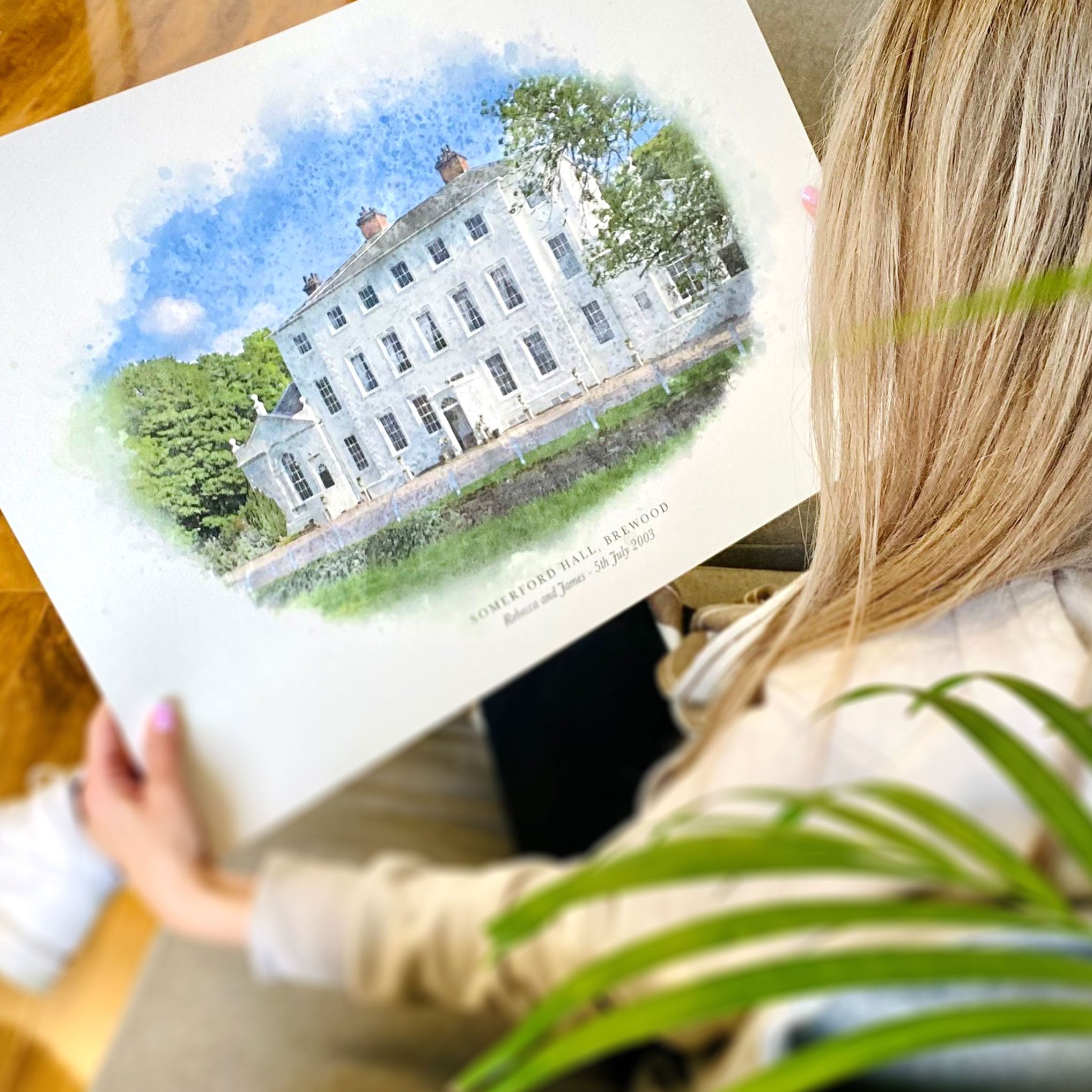 Personalised Watercolour Wedding Venue or Church Portrait Print