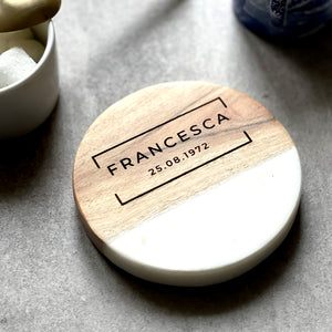 Personalised Marble & Wood Coaster