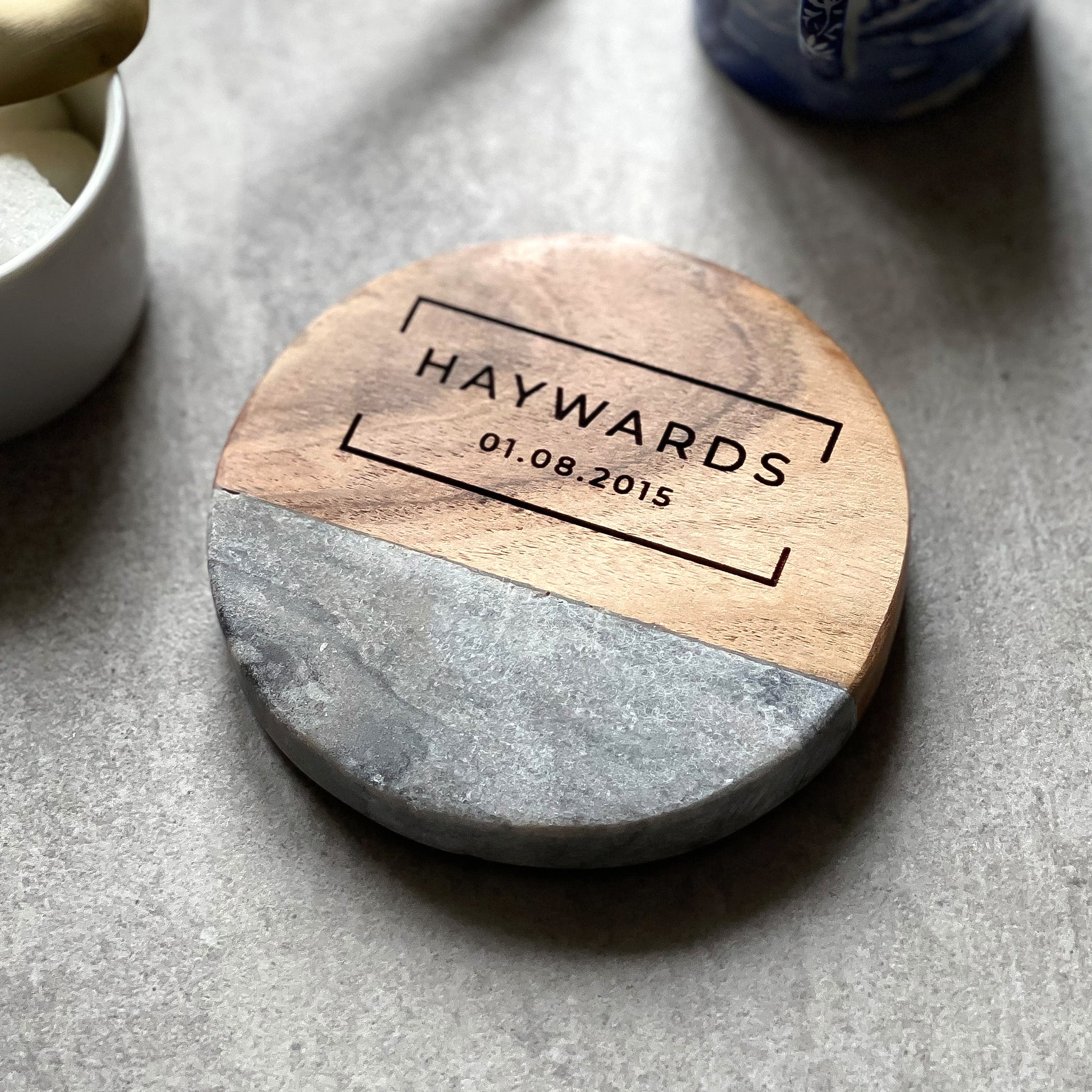 Personalised Marble & Wood Coaster