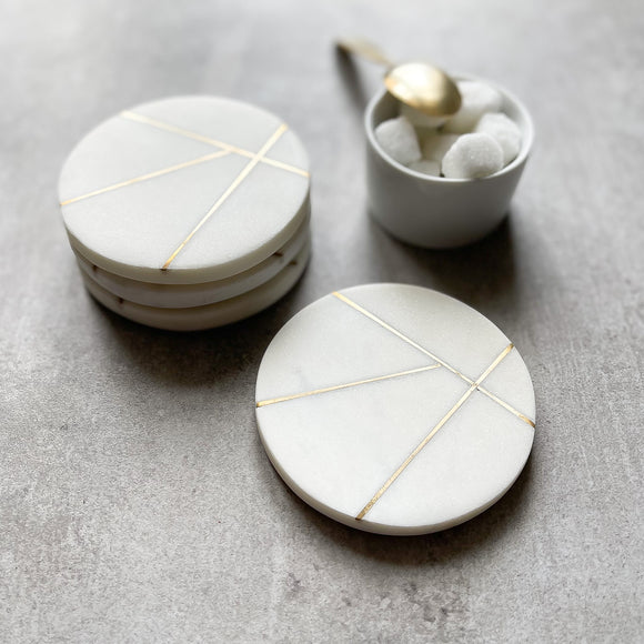 Set of Marble Contemporary Coasters With Brass Insert Detailing