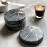 Set of 4 Grey Marble Contemporary Coasters With Brass Insert Detailing