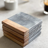Set of 4 Marble & Wood Square Coasters