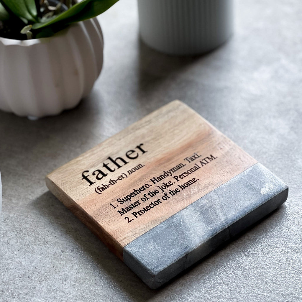 Father Definition Marble & Acacia Coaster