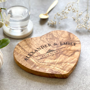 Personalised Heart Shaped Olive Wood Cheeseboard