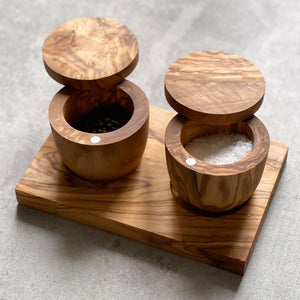 Olive Wood 3 Piece Pot and Stand Set