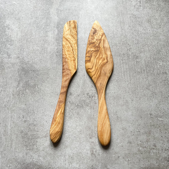 Olive Wood Cake Knife and Slicer Set