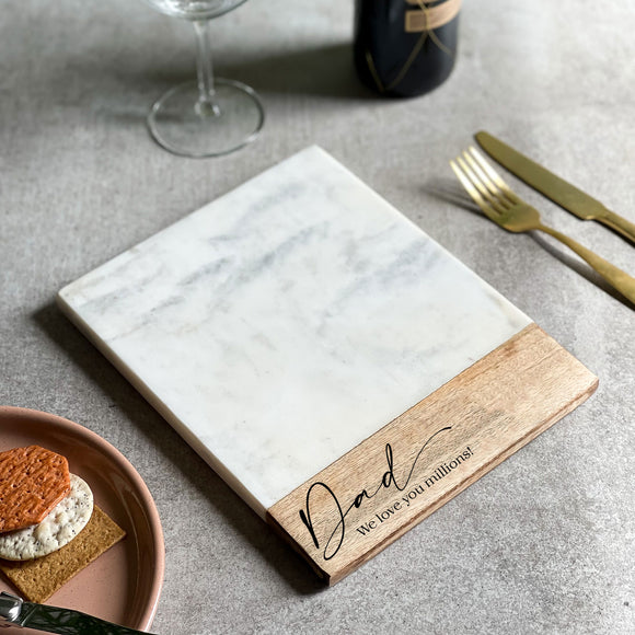 Personalised White Marble And Acacia Cheese Board