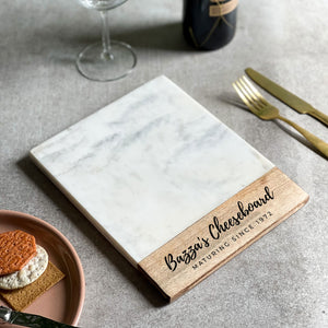 Personalised Marble & Acacia Cheese Board with Script Design | Wedding Gift
