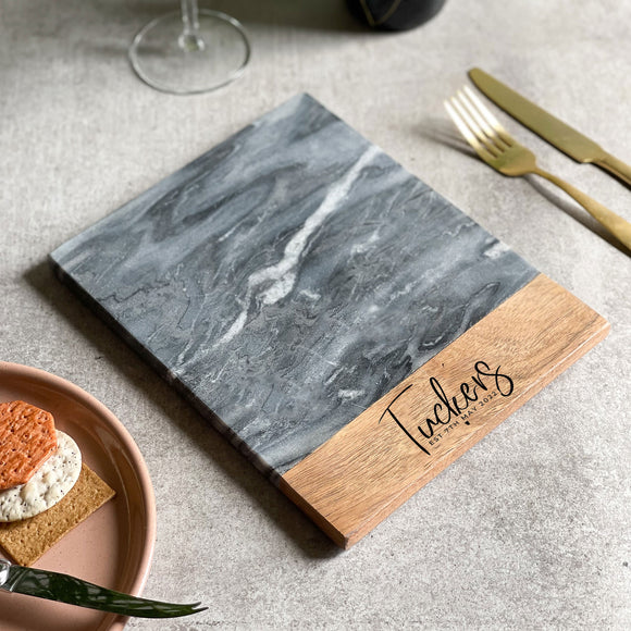 Personalised White Marble And Acacia Cheese Board