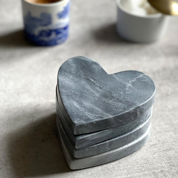 Set of 4 Grey Marble Heart-Shaped Coasters