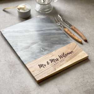 Personalised Marble & Acacia Cheese Board