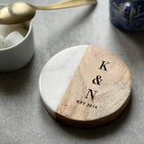 Personalized Marble & Acacia Wood Coaster | Housewarming gift