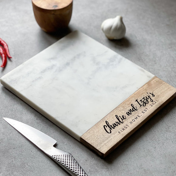 Personalised Marble And Acacia Serving Platter