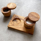 Olive Wood 3 Piece Pot and Stand Set