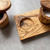 Olive Wood 3 Piece Pot and Stand Set
