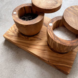 Olive Wood 3 Piece Pot and Stand Set