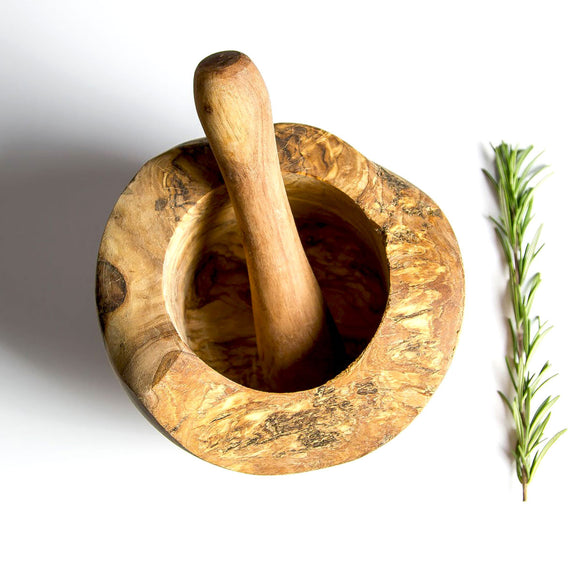 Rustic Olive Wood Pestle And Mortar
